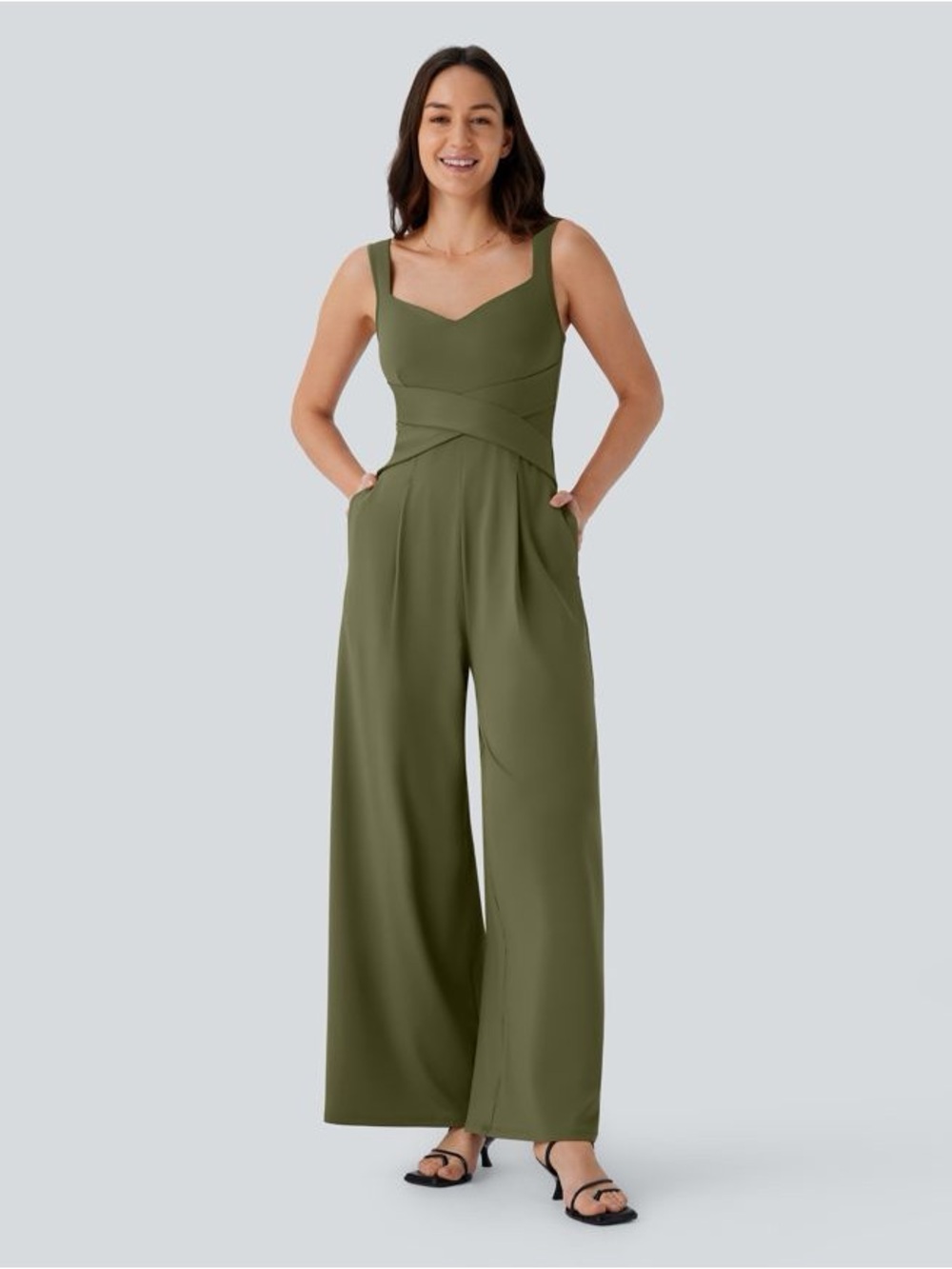 NWT Halara U Back Sleeveless Casual Jumpsuit with Pockets in Capulet Olive - S